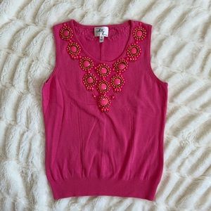 MILLY Beaded Sleeveless Sweater Top